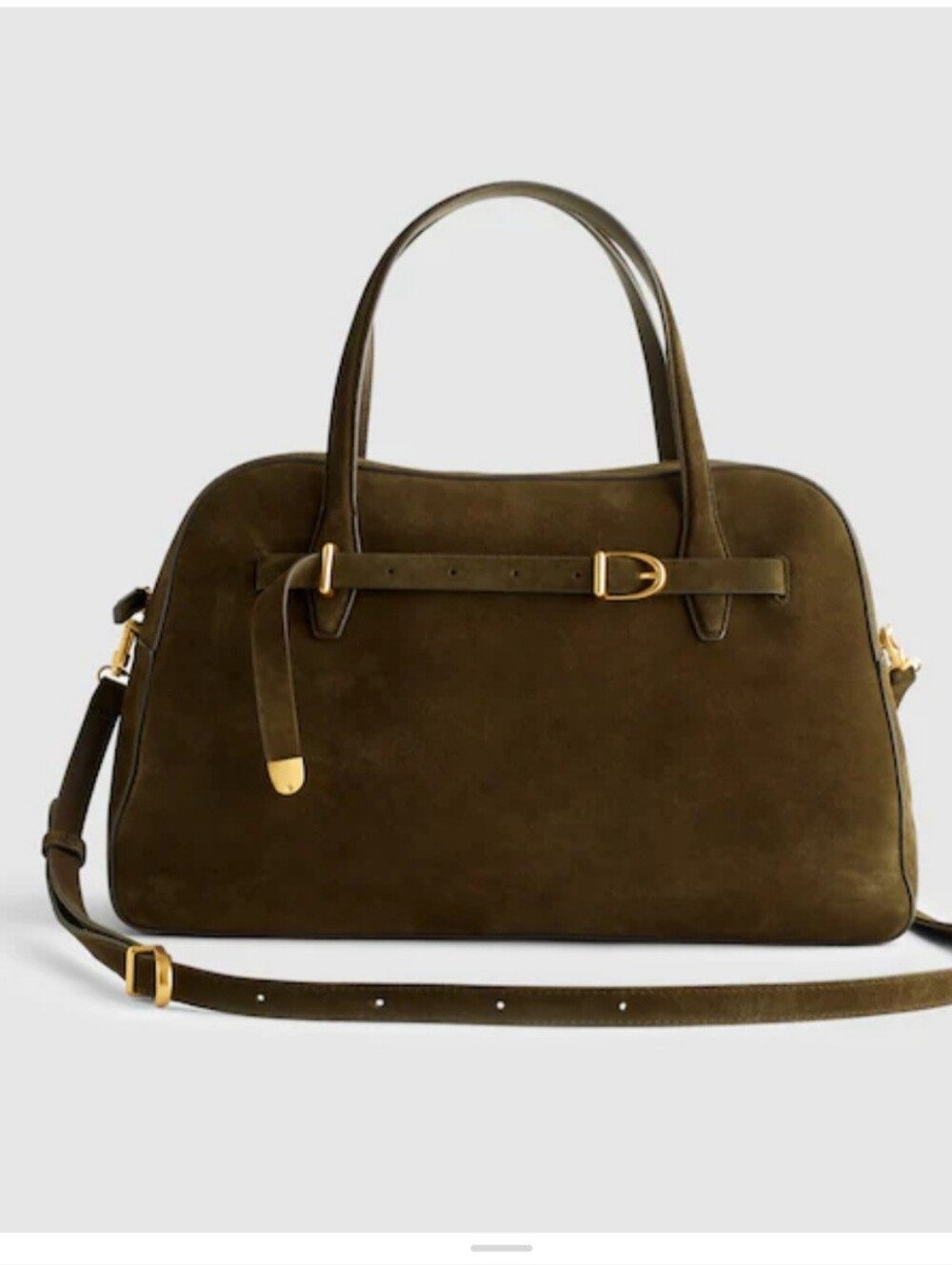 Classic Dark Olive-Brown Suede Top-Handle Tote Bag